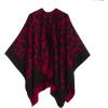 Women’s Shawl Wrap Poncho Ruana Cape Cardigan Sweater Open Front for Travel Flight Cruises(Leopard Design – Black Red)