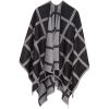 Women’s Shawl Wrap Poncho Ruana Cape Cardigan Sweater Open Front for Travel Flight Cruises(Plaid Design – Black Gray)