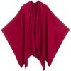 Women’s Shawl Wrap Poncho Ruana Cape Cardigan Sweater Open Front for Travel Flight Cruises(Solid Color Design – Burgundy)