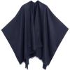 Women’s Shawl Wrap Poncho Ruana Cape Cardigan Sweater Open Front for Travel Flight Cruises(Solid Color Design – Navy)