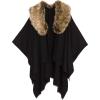 Women’s Shawl Wrap Poncho Ruana Cape Cardigan Sweater Open Front for Travel Flight Cruises(Solid Color With Fur – Black)