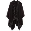 Women’s Shawl Wrap Poncho Ruana Cape Cardigan Sweater Open Front for Travel Flight Cruises(Solid Color With Pearl – Black)