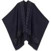 Women’s Shawl Wrap Poncho Ruana Cape Cardigan Sweater Open Front for Travel Flight Cruises(Solid Color With Pearl – Navy Blue)