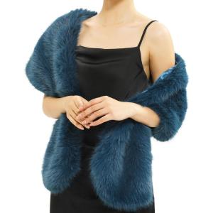 Fur Collar Scarf for Women Faux Fur Scarves Neck Shrug for Fall Winter Coat Dress(Palencia Collection 5 – Blue)