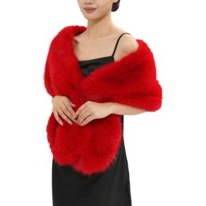 Fur Collar Scarf for Women Faux Fur Scarves Neck Shrug for Fall Winter Coat Dress(Palencia Collection 5 – Red)