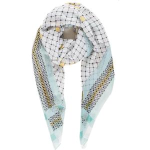 MELIFLUOS DESIGNED IN SPAIN Scarf for Women Lightweight Geometric Fashion For Summer Fall Scarves Shawl Wraps(Madrid Collection 1 – White and Aqua Geometric)