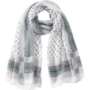 MELIFLUOS DESIGNED IN SPAIN Scarf for Women Lightweight Geometric Fashion For Summer Fall Scarves Shawl Wraps(Madrid Collection 1 – White and Gray Geometric)