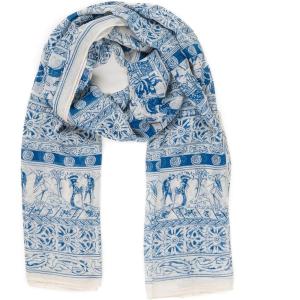 MELIFLUOS DESIGNED IN SPAIN Scarf for Women Lightweight Geometric Fashion For Summer Fall Scarves Shawl Wraps(Madrid Collections 19 – White Blue Design)