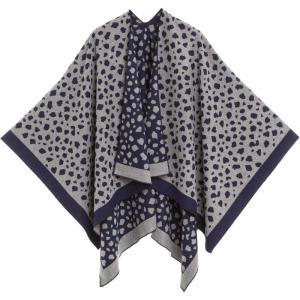 Women’s Shawl Wrap Poncho Ruana Cape Cardigan Sweater Open Front for Fall Winter(Leopard Design – Navy Gray)