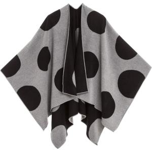Women’s Shawl Wrap Poncho Ruana Cape Cardigan Sweater Open Front for Fall Winter(Spanish Design – 3 Polka Dots Black Gray)