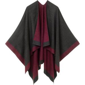 Women’s Shawl Wrap Poncho Ruana Cape Cardigan Sweater Open Front for Travel Flight Cruises(Border Design – Purple Gray)