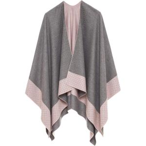 Women’s Shawl Wrap Poncho Ruana Cape Cardigan Sweater Open Front for Travel Flight Cruises(Border With Stud – Pink Gray)