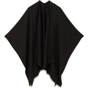 Women’s Shawl Wrap Poncho Ruana Cape Cardigan Sweater Open Front for Travel Flight Cruises(Solid Color Design – Black)