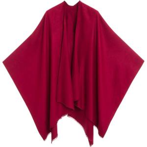 Women’s Shawl Wrap Poncho Ruana Cape Cardigan Sweater Open Front for Travel Flight Cruises(Solid Color Design – Burgundy)