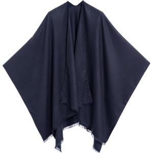 Women’s Shawl Wrap Poncho Ruana Cape Cardigan Sweater Open Front for Travel Flight Cruises(Solid Color Design – Navy)