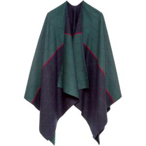 Women’s Shawl Wrap Poncho Ruana Cape Cardigan Sweater Open Front for Travel Flight Cruises(Spanish Design – 2 Green Navy)