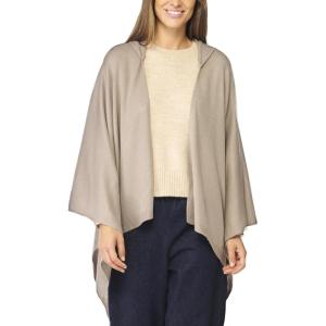 Women’s Shawl Wrap Poncho Ruana Cape Cardigan Sweater Open Front for Travel Flight Cruises(Tarifa Collection – Hooded Poncho – Khaki)