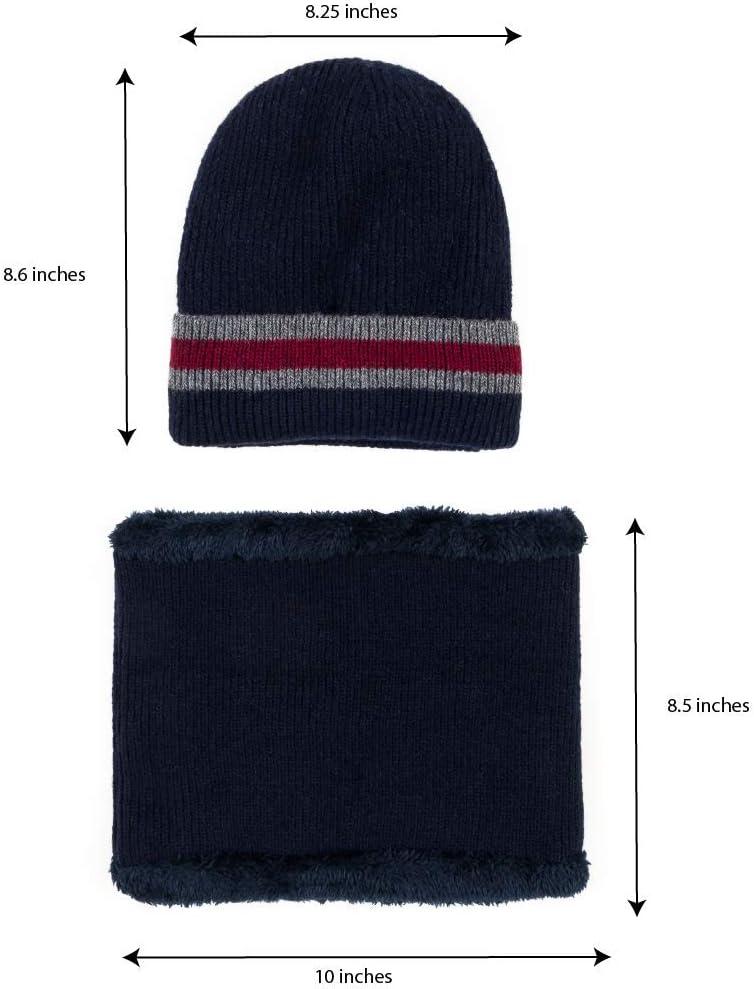 imageBeanie Neck Warmer Set with Wool Fleece Fur Scarf Gaitor Skull Cap Knit Hat Ski for Fall WinterNavy
