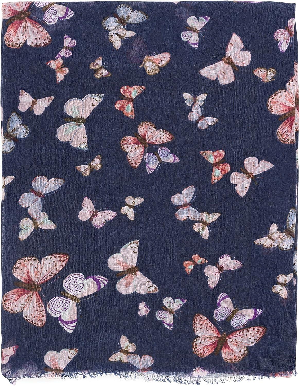 imageMELIFLUOS DESIGNED IN SPAIN Scarf for Women Lightweight Animal Butterfly Fashion Summer Fall Scarves Shawl WrapsMalaga Collection 1 Navy With Butterfly Design