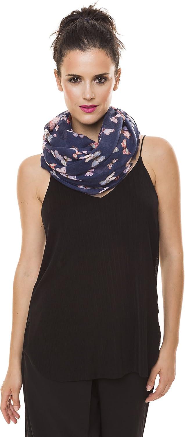 imageMELIFLUOS DESIGNED IN SPAIN Scarf for Women Lightweight Animal Butterfly Fashion Summer Fall Scarves Shawl WrapsMalaga Collection 1 Navy With Butterfly Design