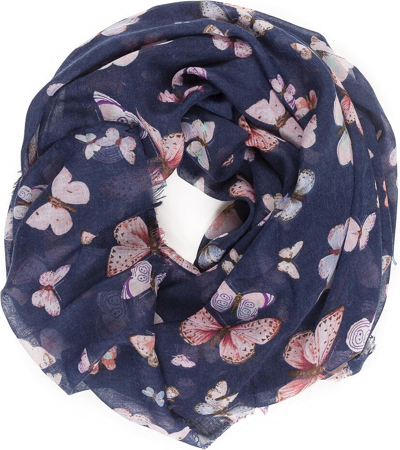 imageMELIFLUOS DESIGNED IN SPAIN Scarf for Women Lightweight Animal Butterfly Fashion Summer Fall Scarves Shawl WrapsMalaga Collection 1 Navy With Butterfly Design