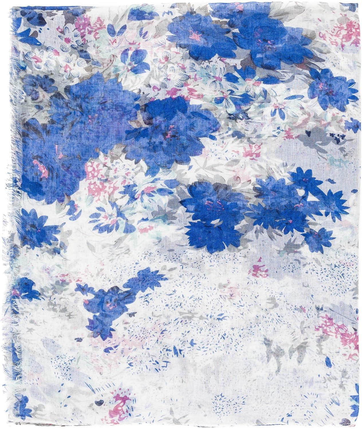 imageMELIFLUOS DESIGNED IN SPAIN Scarf for Women Lightweight Floral Flower Scarves for Summer Fall Shawl WrapBarcelona Collection 1 Blue Floral