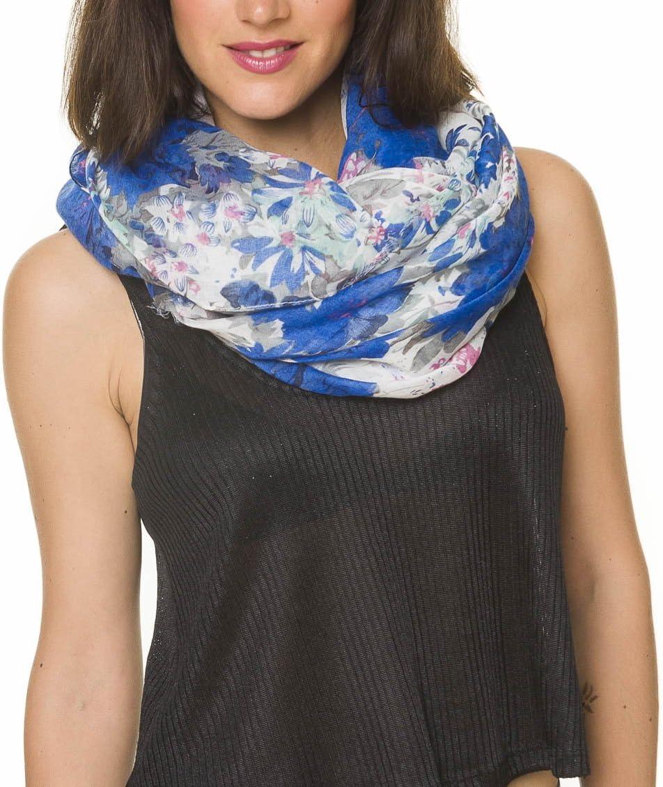 imageMELIFLUOS DESIGNED IN SPAIN Scarf for Women Lightweight Floral Flower Scarves for Summer Fall Shawl WrapBarcelona Collection 1 Blue Floral