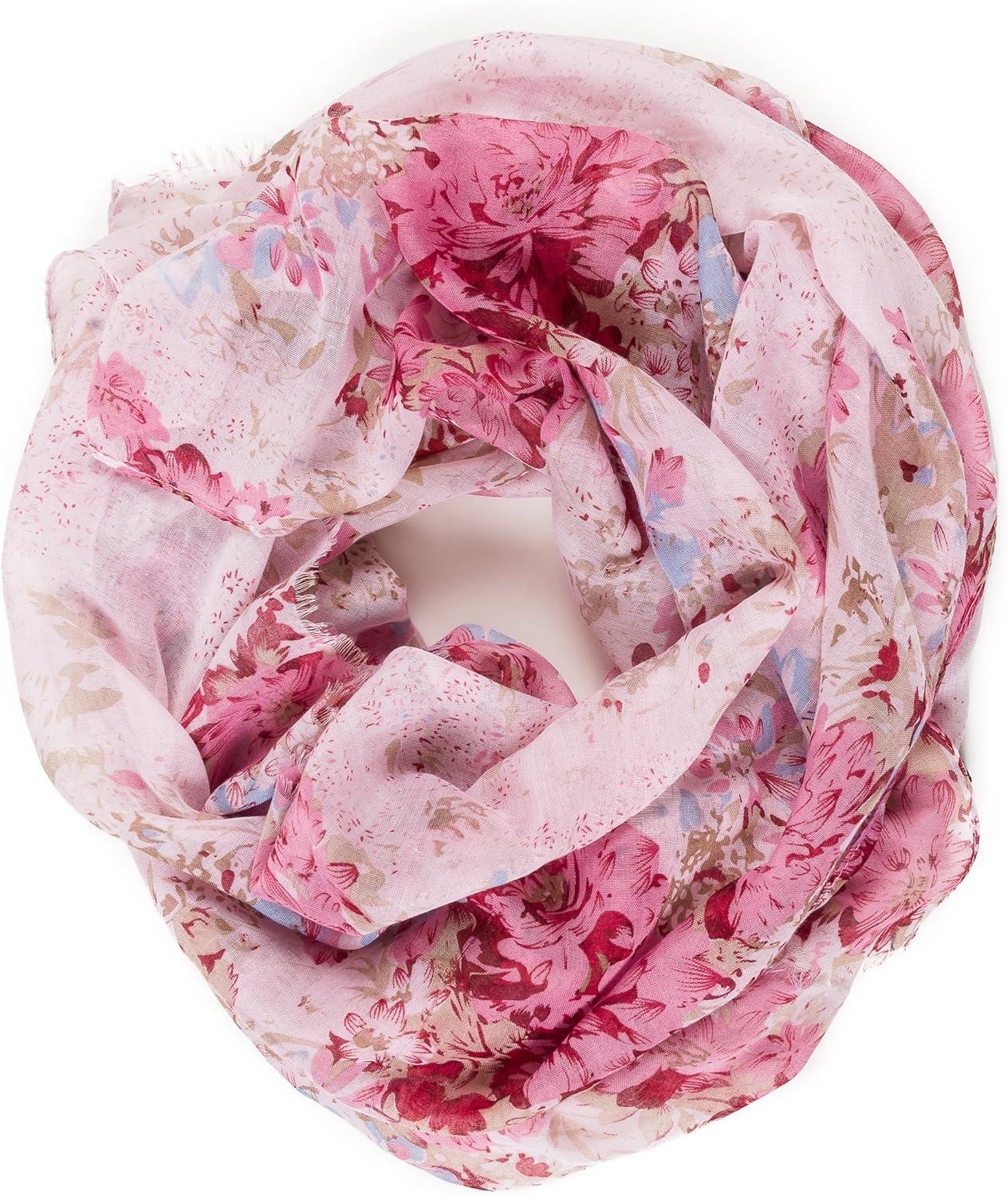 imageMELIFLUOS DESIGNED IN SPAIN Scarf for Women Lightweight Floral Flower Scarves for Summer Fall Shawl WrapBarcelona Collection 1 Pink Floral