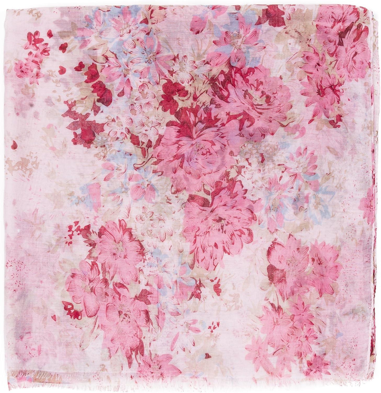 imageMELIFLUOS DESIGNED IN SPAIN Scarf for Women Lightweight Floral Flower Scarves for Summer Fall Shawl WrapBarcelona Collection 1 Pink Floral