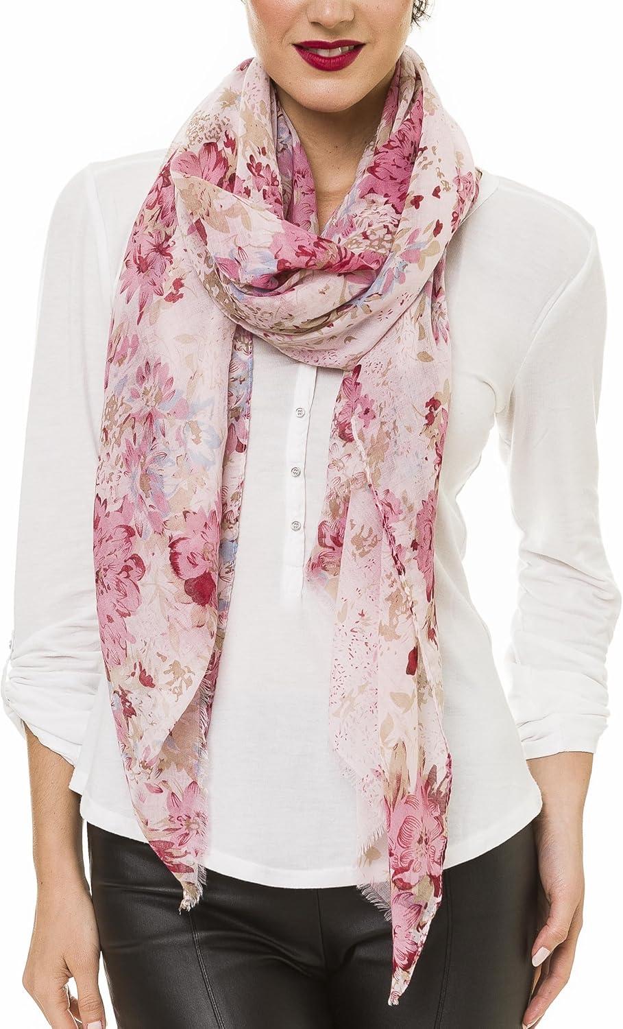 imageMELIFLUOS DESIGNED IN SPAIN Scarf for Women Lightweight Floral Flower Scarves for Summer Fall Shawl WrapBarcelona Collection 1 Pink Floral