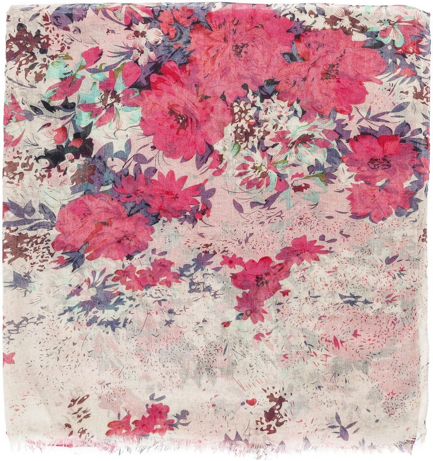 imageMELIFLUOS DESIGNED IN SPAIN Scarf for Women Lightweight Floral Flower Scarves for Summer Fall Shawl WrapBarcelona Collection 1 Red Floral