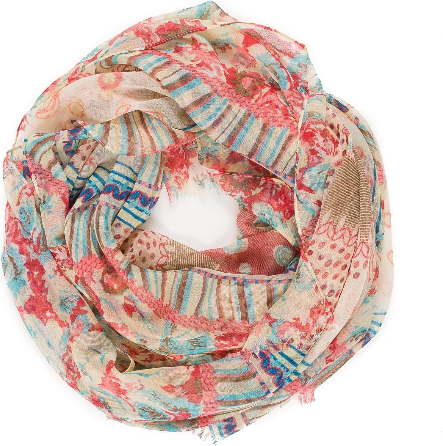 imageMELIFLUOS DESIGNED IN SPAIN Scarf for Women Lightweight Floral Flower Scarves for Summer Fall Shawl WrapBarcelona Collection 3 Beige Flower Design