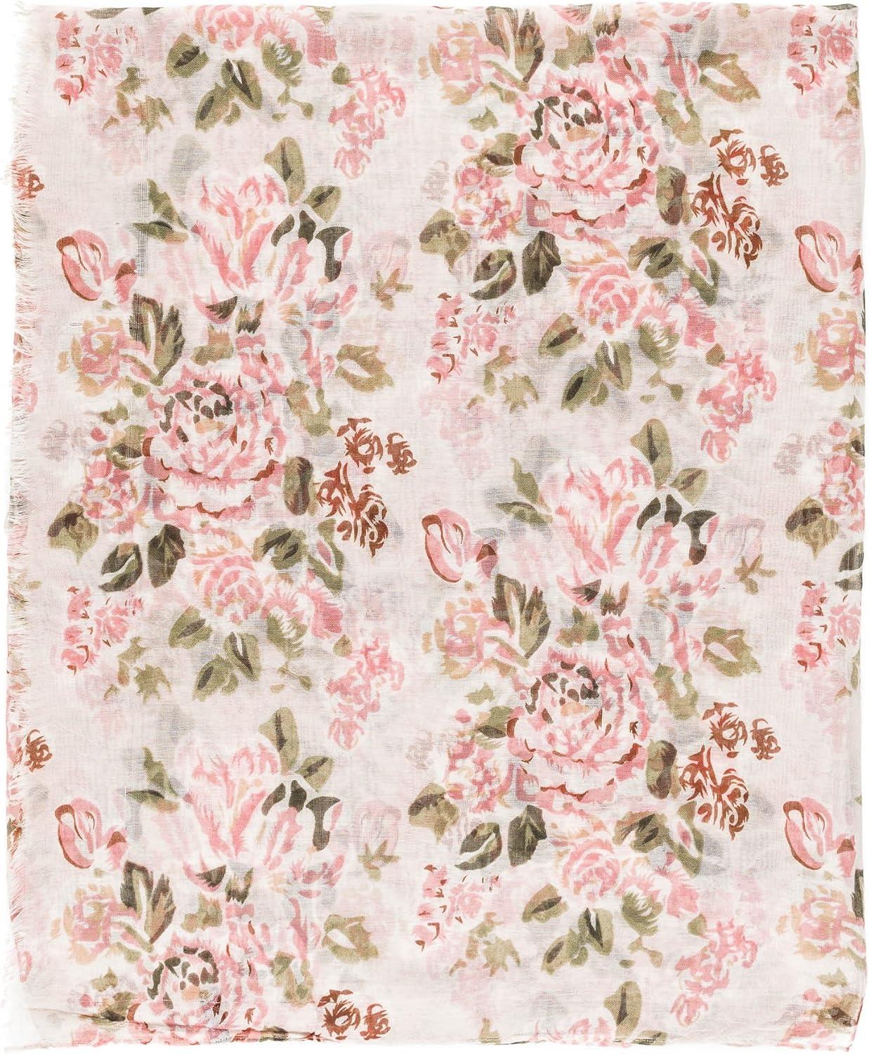 imageMELIFLUOS DESIGNED IN SPAIN Scarf for Women Lightweight Floral Flower Scarves for Summer Fall Shawl WrapBarcelona Collection 4 Beige Pink Floral