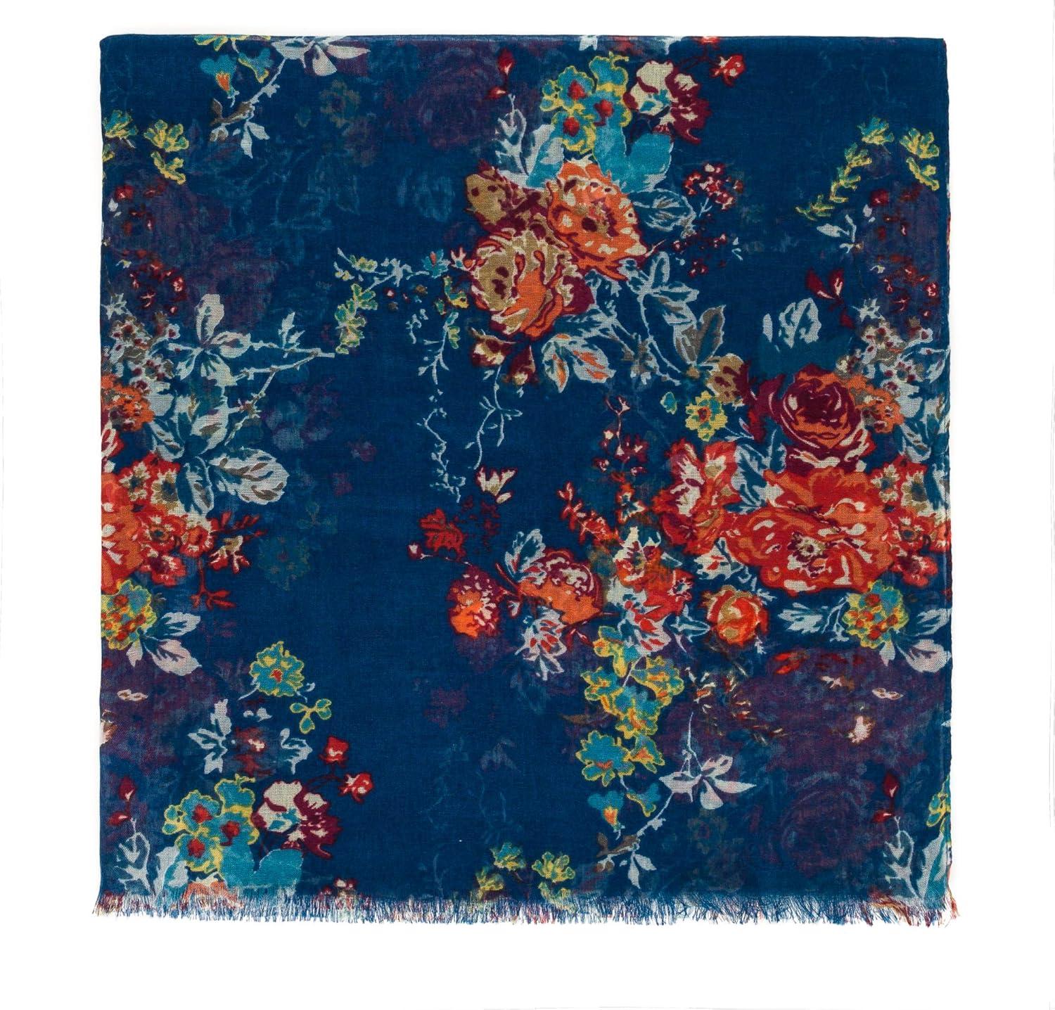 imageMELIFLUOS DESIGNED IN SPAIN Scarf for Women Lightweight Floral Flower Scarves for Summer Fall Shawl WrapBarcelona Collection 8 Blue Elegant Floral