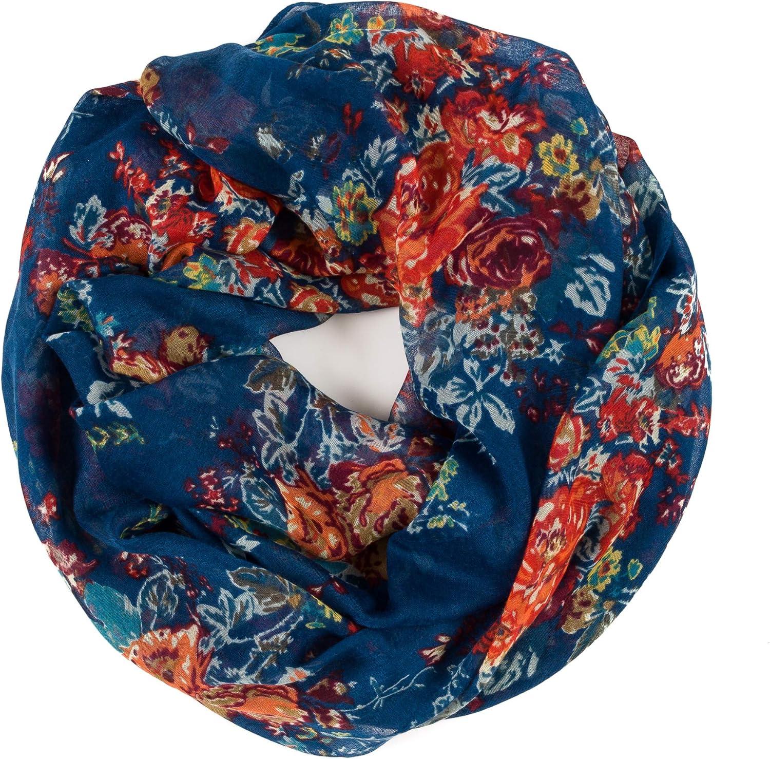 imageMELIFLUOS DESIGNED IN SPAIN Scarf for Women Lightweight Floral Flower Scarves for Summer Fall Shawl WrapBarcelona Collection 8 Blue Elegant Floral
