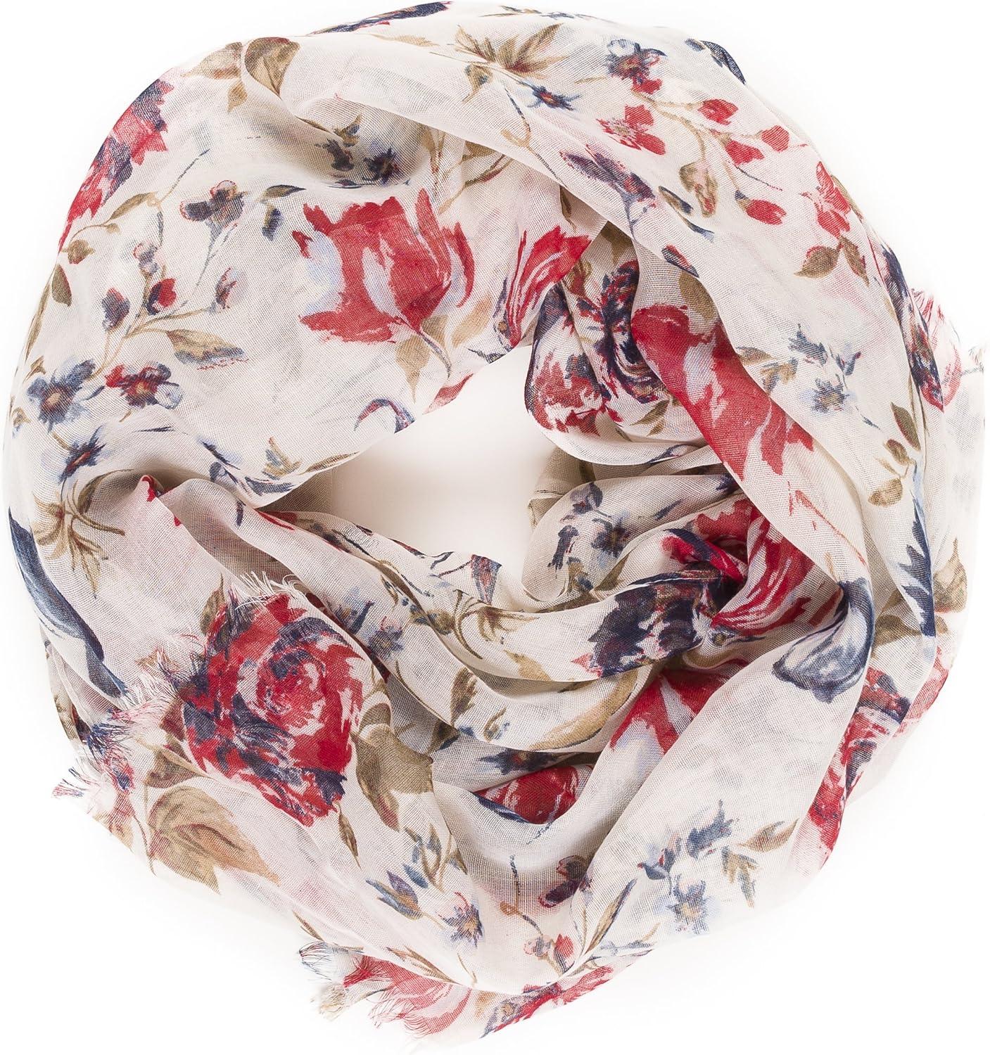 imageMELIFLUOS DESIGNED IN SPAIN Scarf for Women Lightweight Floral Flower Scarves for Summer Fall Shawl WrapBarcelona Collections 15 Beige Red Flower