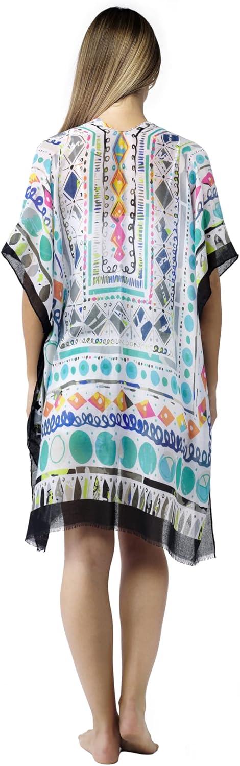 imageMELIFLUOS DESIGNED IN SPAIN Womens Beach Cover Up Swimsuit Kimono Pareo Sarong Beach Wear Dress for SummerMarbella Collection 2 Geometric Design Black White