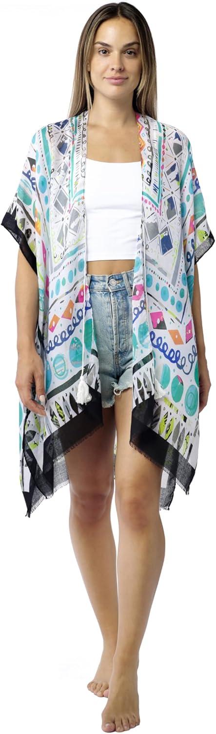 imageMELIFLUOS DESIGNED IN SPAIN Womens Beach Cover Up Swimsuit Kimono Pareo Sarong Beach Wear Dress for SummerMarbella Collection 2 Geometric Design Black White