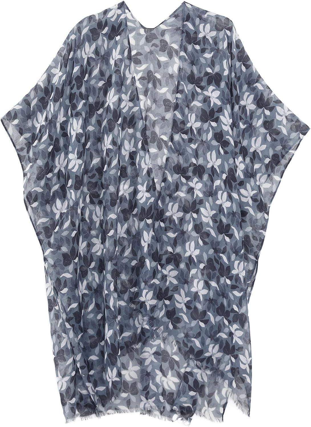 imageMELIFLUOS DESIGNED IN SPAIN Womens Beach Cover Up Swimsuit Kimono Pareo Sarong Beach Wear Dress for SummerMarbella Collection 2 Gray Floral Pattern