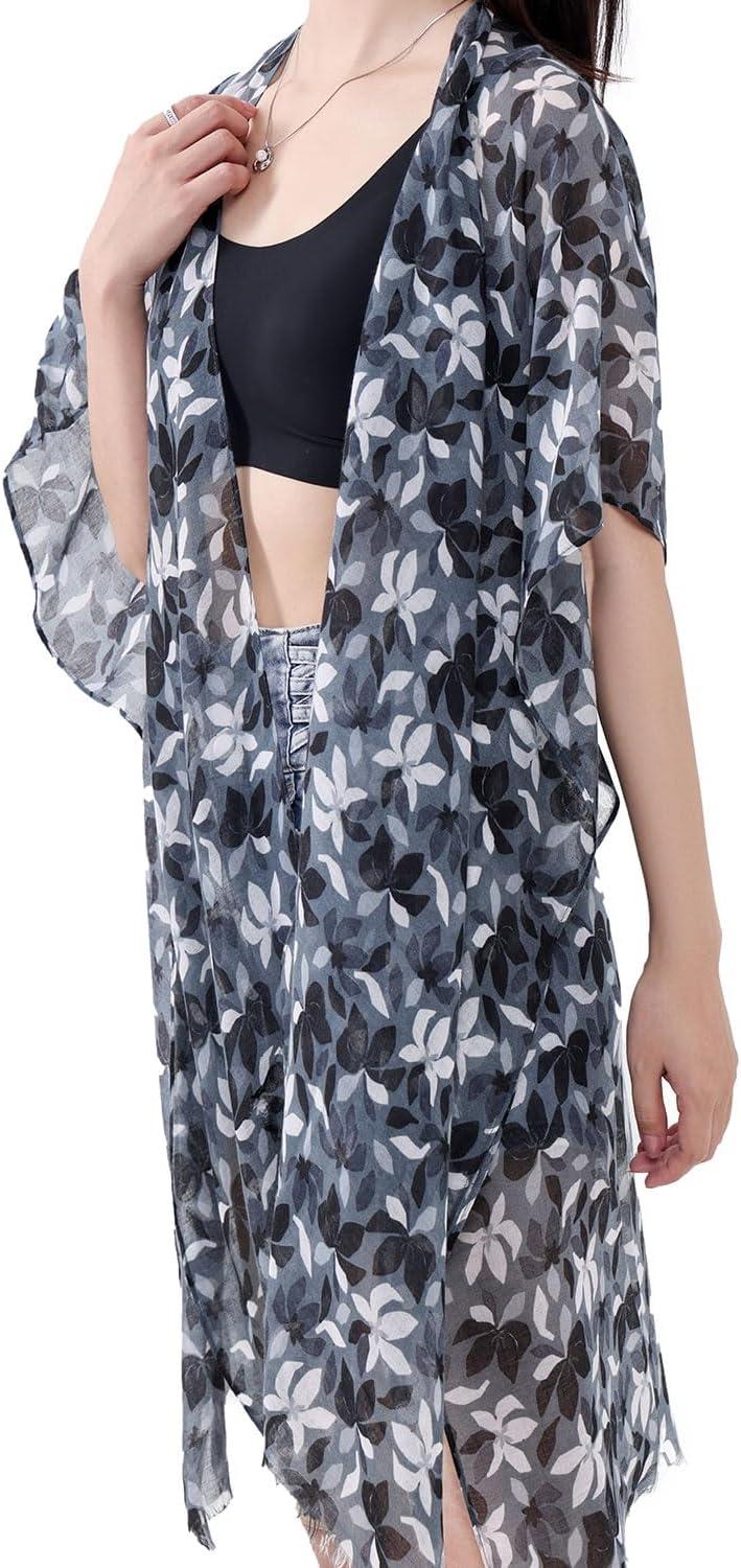 imageMELIFLUOS DESIGNED IN SPAIN Womens Beach Cover Up Swimsuit Kimono Pareo Sarong Beach Wear Dress for SummerMarbella Collection 2 Gray Floral Pattern