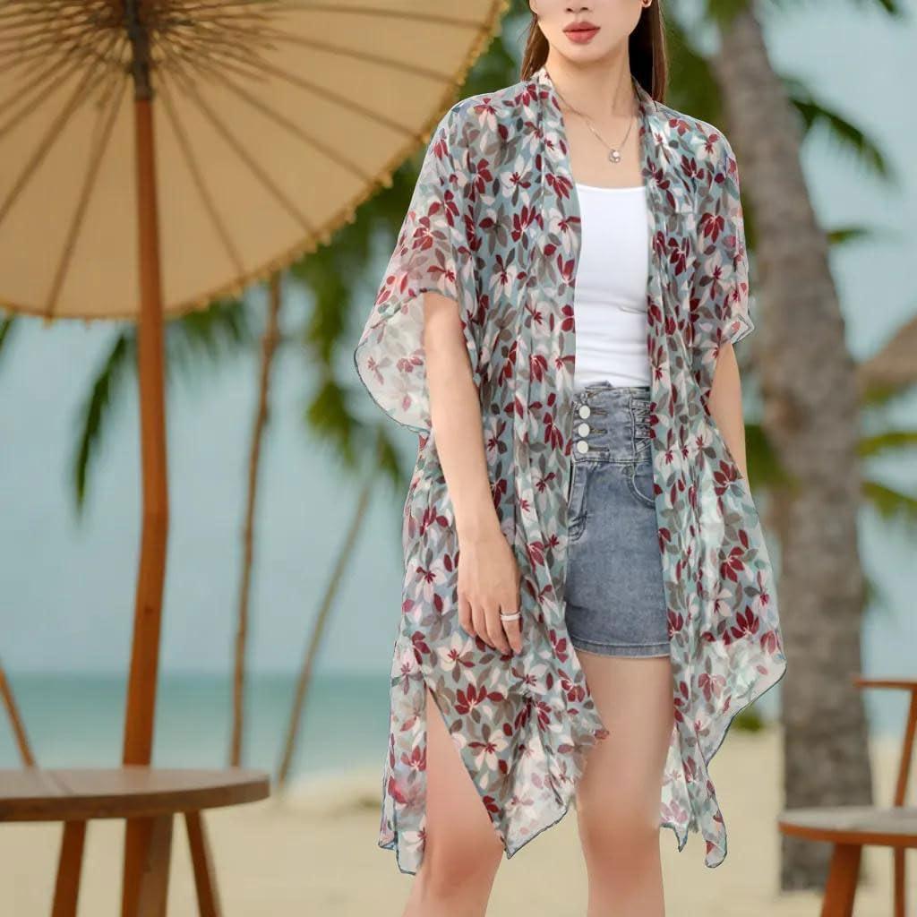 imageMELIFLUOS DESIGNED IN SPAIN Womens Beach Cover Up Swimsuit Kimono Pareo Sarong Beach Wear Dress for SummerMarbella Collection 2 Teal Floral Pattern