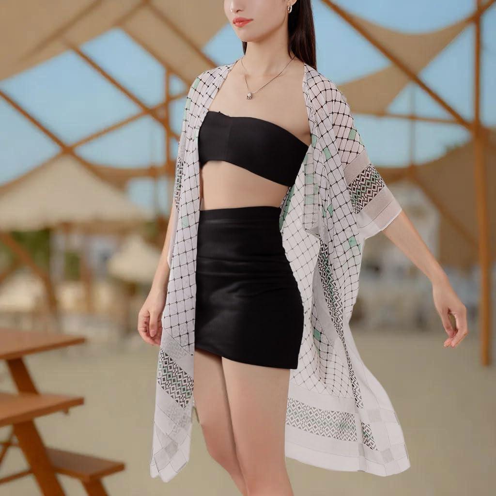 imageMELIFLUOS DESIGNED IN SPAIN Womens Beach Cover Up Swimsuit Kimono Pareo Sarong Beach Wear Dress for SummerMarbella Collection 2 White and Gray Geometric