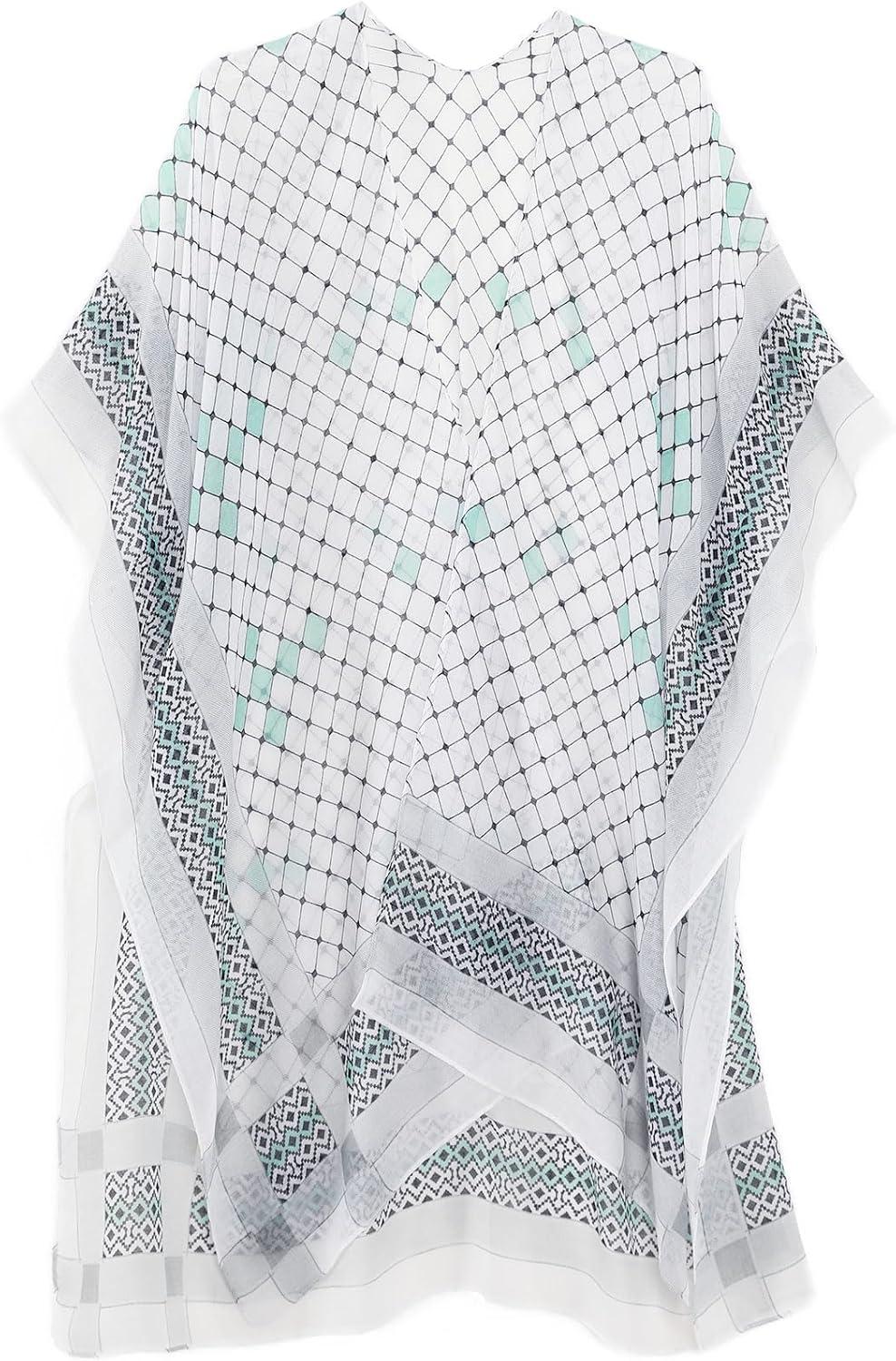 imageMELIFLUOS DESIGNED IN SPAIN Womens Beach Cover Up Swimsuit Kimono Pareo Sarong Beach Wear Dress for SummerMarbella Collection 2 White and Gray Geometric