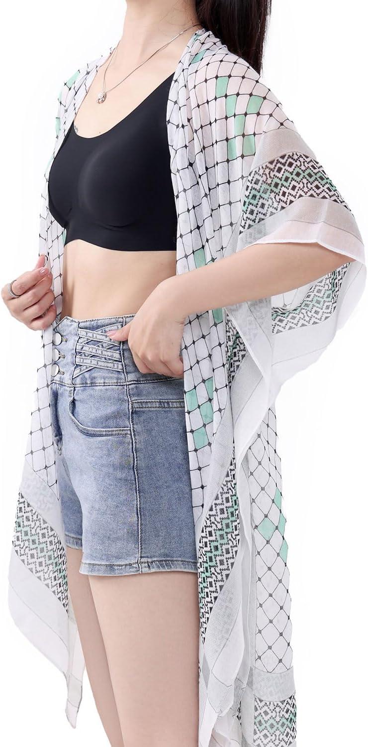 imageMELIFLUOS DESIGNED IN SPAIN Womens Beach Cover Up Swimsuit Kimono Pareo Sarong Beach Wear Dress for SummerMarbella Collection 2 White and Gray Geometric