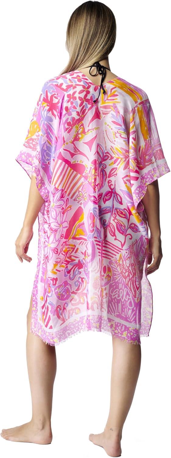 imageMELIFLUOS DESIGNED IN SPAIN Womens Beach Cover Up Swimsuit Kimono Pareo Sarong Beach Wear Dress for SummerMarbella Collection 4 Floral Design Fuschia