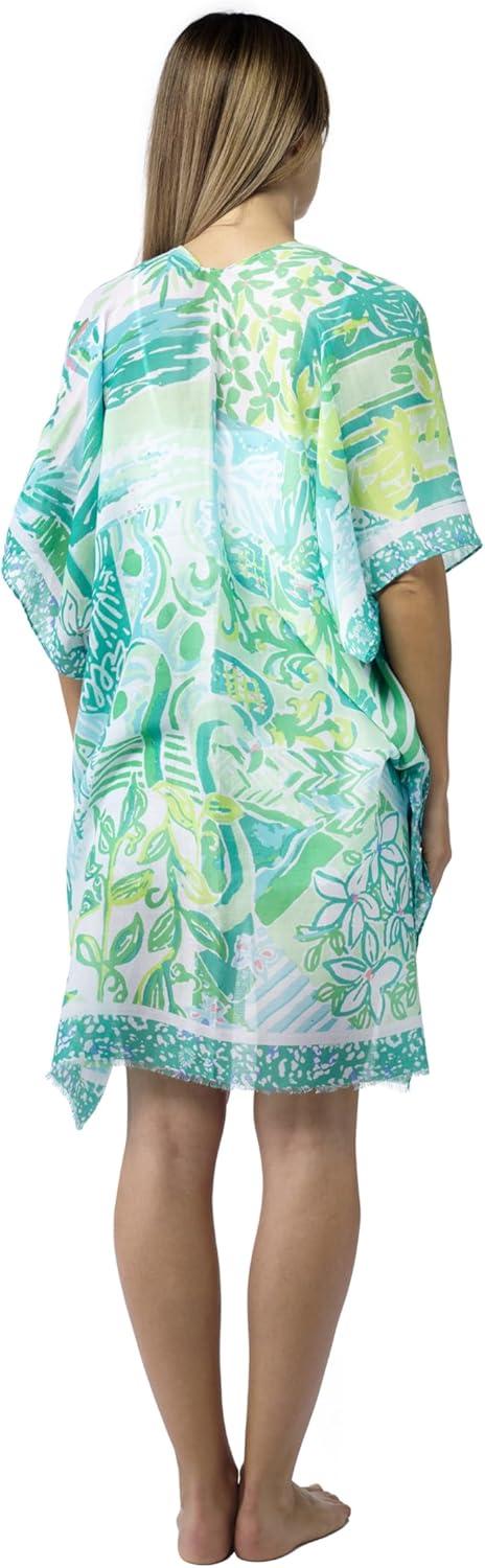 imageMELIFLUOS DESIGNED IN SPAIN Womens Beach Cover Up Swimsuit Kimono Pareo Sarong Beach Wear Dress for SummerMarbella Collection 4 Floral Design Green