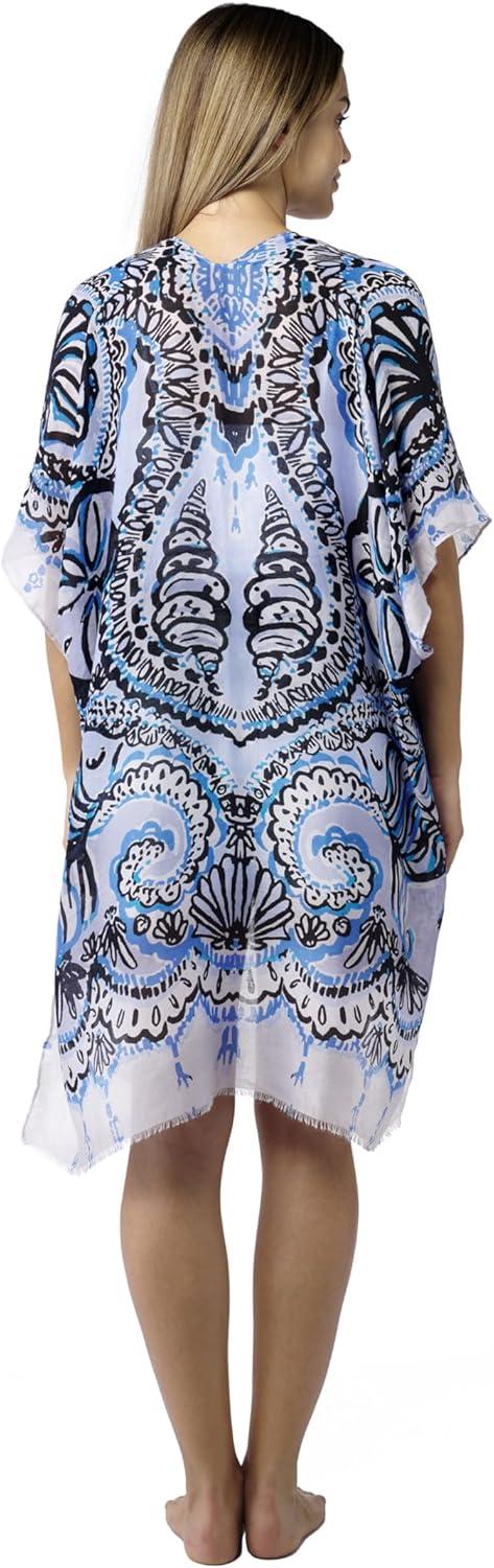 imageMELIFLUOS DESIGNED IN SPAIN Womens Beach Cover Up Swimsuit Kimono Pareo Sarong Beach Wear Dress for SummerMarbella Collection 5 Floral Design Blue and Purple