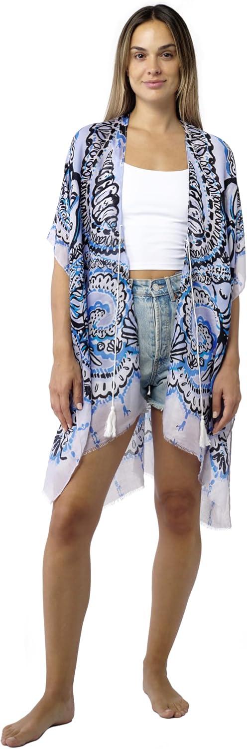 imageMELIFLUOS DESIGNED IN SPAIN Womens Beach Cover Up Swimsuit Kimono Pareo Sarong Beach Wear Dress for SummerMarbella Collection 5 Floral Design Blue and Purple