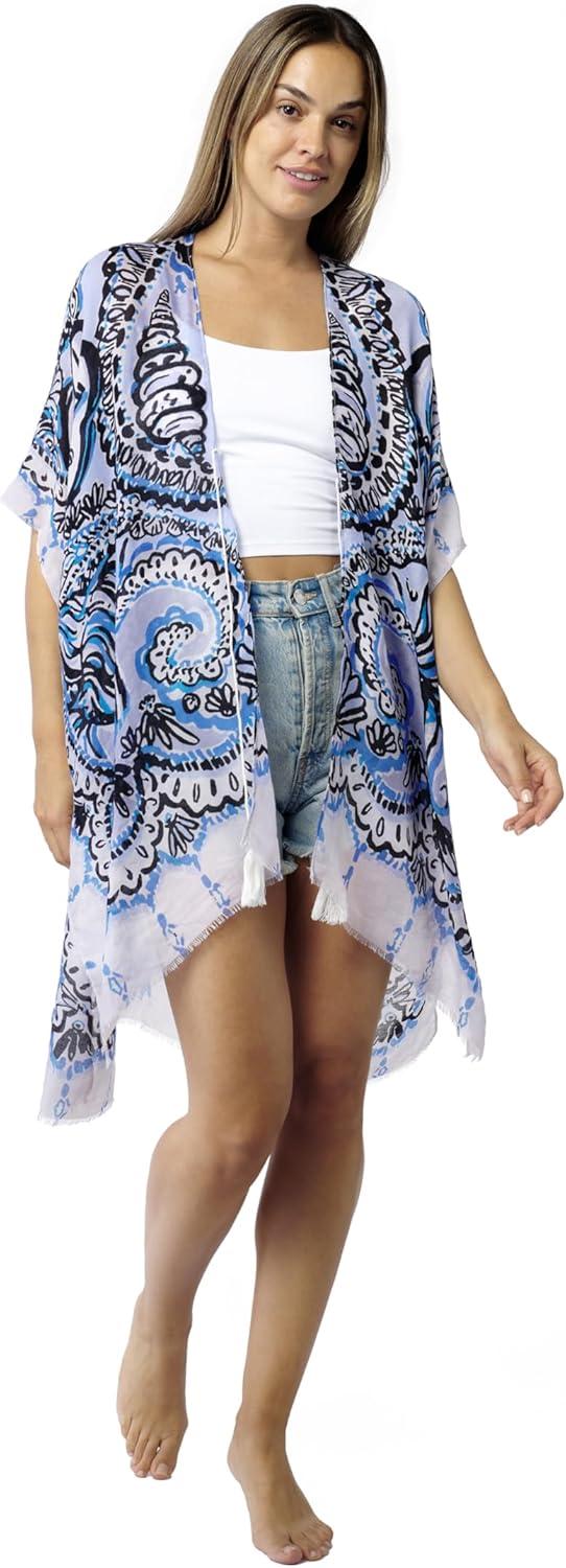 imageMELIFLUOS DESIGNED IN SPAIN Womens Beach Cover Up Swimsuit Kimono Pareo Sarong Beach Wear Dress for SummerMarbella Collection 5 Floral Design Blue and Purple