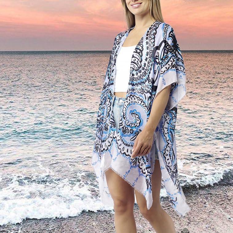 imageMELIFLUOS DESIGNED IN SPAIN Womens Beach Cover Up Swimsuit Kimono Pareo Sarong Beach Wear Dress for SummerMarbella Collection 5 Floral Design Blue and Purple